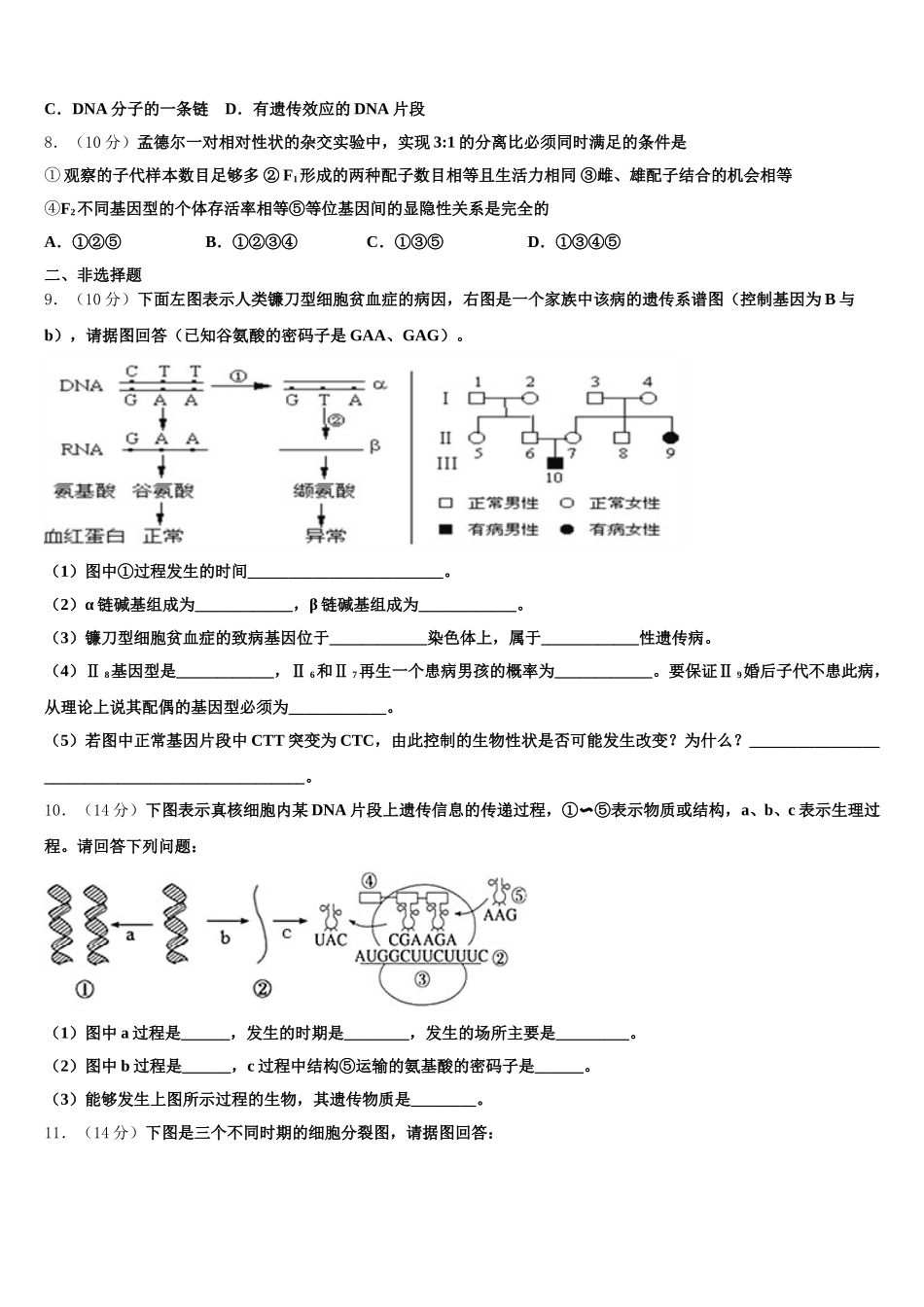 2025届湖北省利川市第五中学生物高一下期末联考试题含解析_第3页