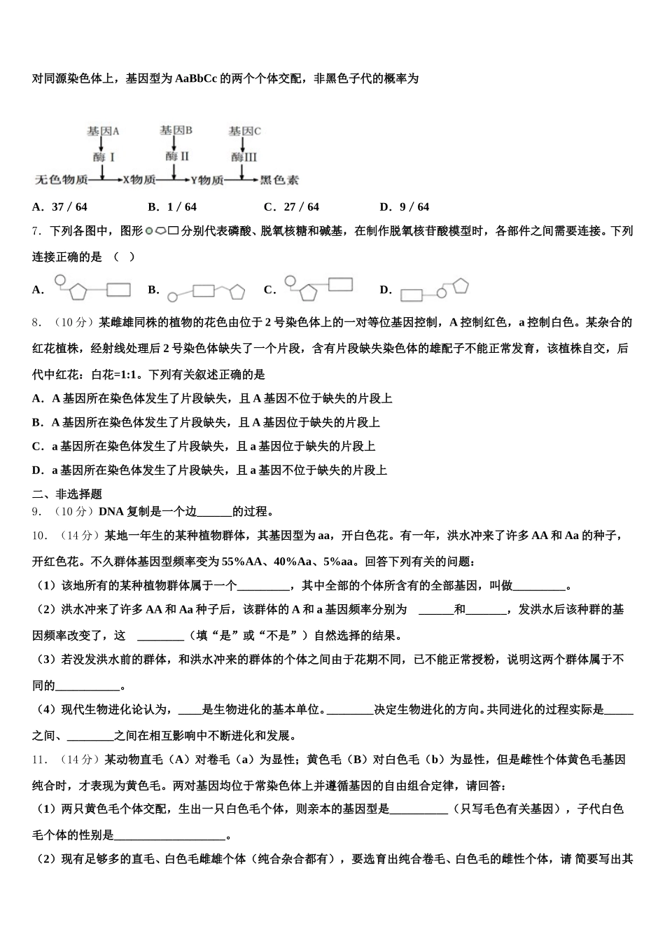 2024-2025学年湖北省武昌市高一下生物期末达标检测模拟试题含解析_第2页