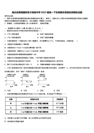 湖北省黄梅国际育才高级中学2025届高一下生物期末质量检测模拟试题含解析