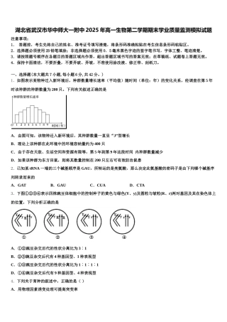湖北省武汉市华中师大一附中2025年高一生物第二学期期末学业质量监测模拟试题含解析