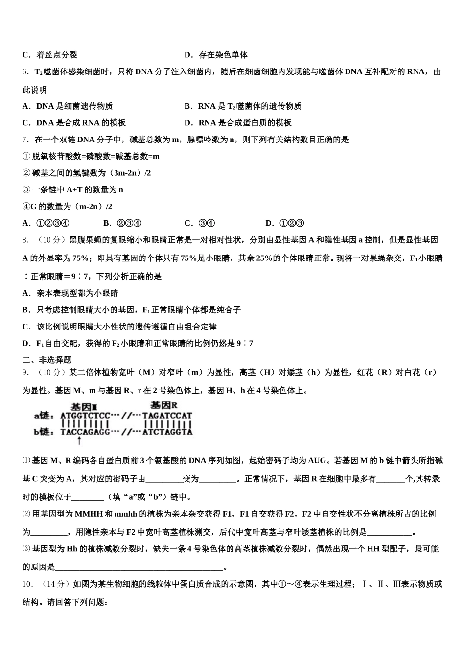 2025届文海-黄冈八模生物高一下期末达标检测试题含解析_第2页