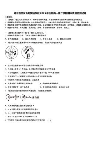 湖北省武汉为明实验学校2025年生物高一第二学期期末质量检测试题含解析