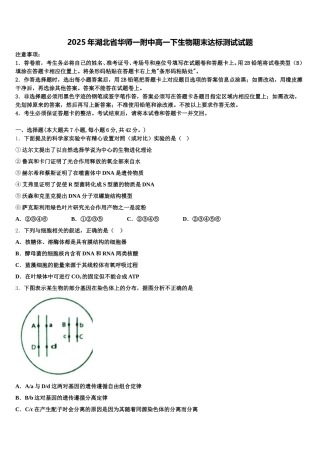 2025年湖北省华师一附中高一下生物期末达标测试试题含解析