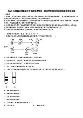 2025年湖北省四地七校考试联盟生物高一第二学期期末质量跟踪监视模拟试题含解析