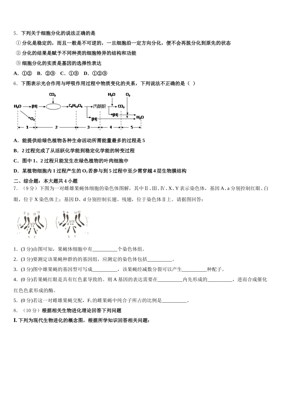 2024-2025学年黄冈市启黄中学高一下生物期末考试试题含解析_第2页