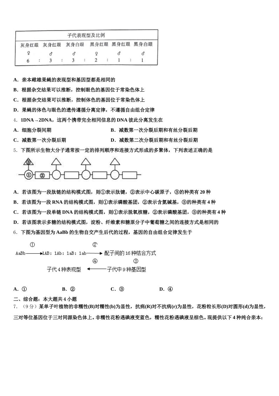 2024-2025学年湖北省襄阳、孝感市生物高一下期末综合测试模拟试题含解析_第2页