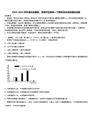 2024-2025学年湖北省襄阳、孝感市生物高一下期末综合测试模拟试题含解析