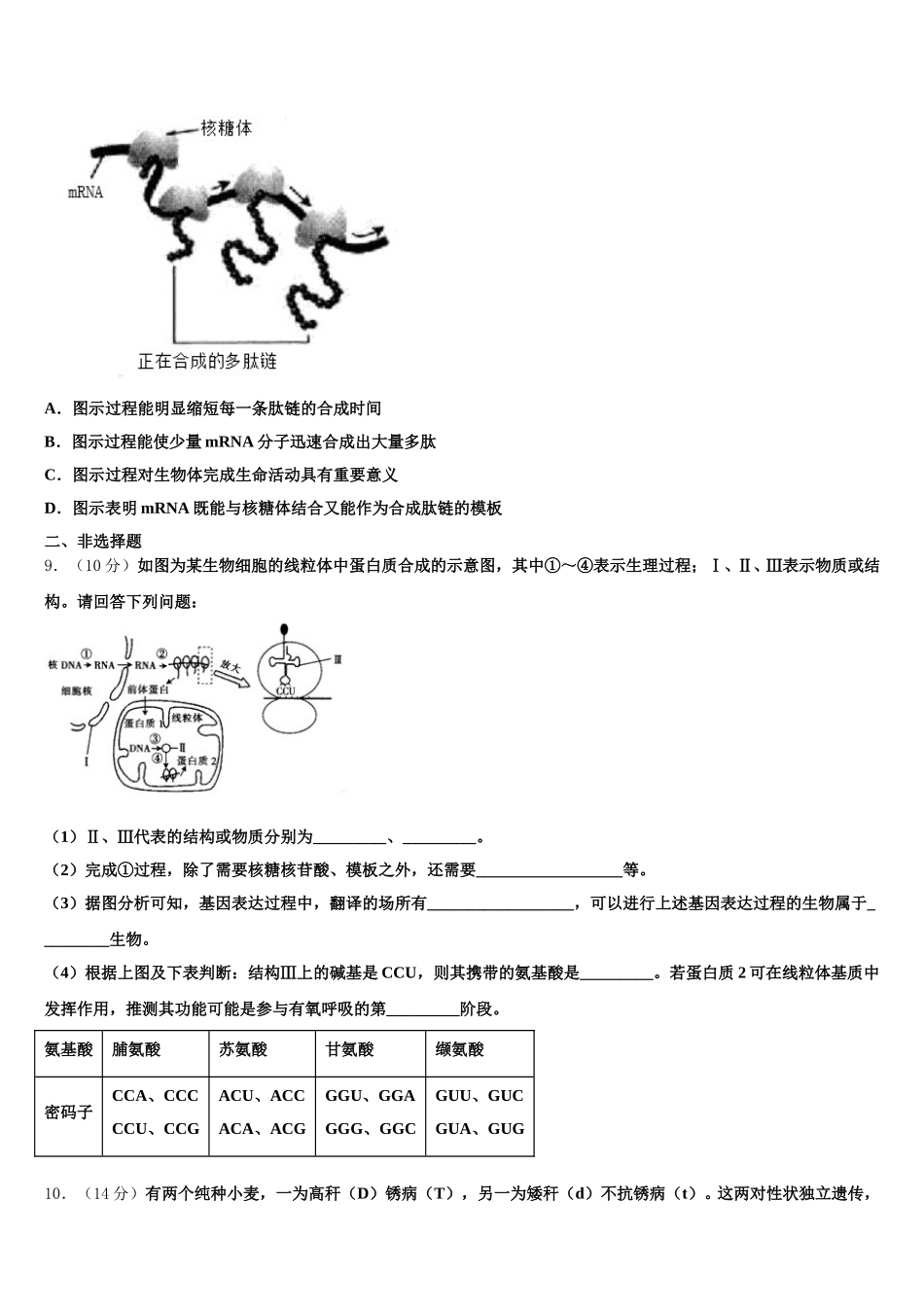 2024-2025学年广西北流市明瑞高级中学生物高一第二学期期末达标检测模拟试题含解析_第2页