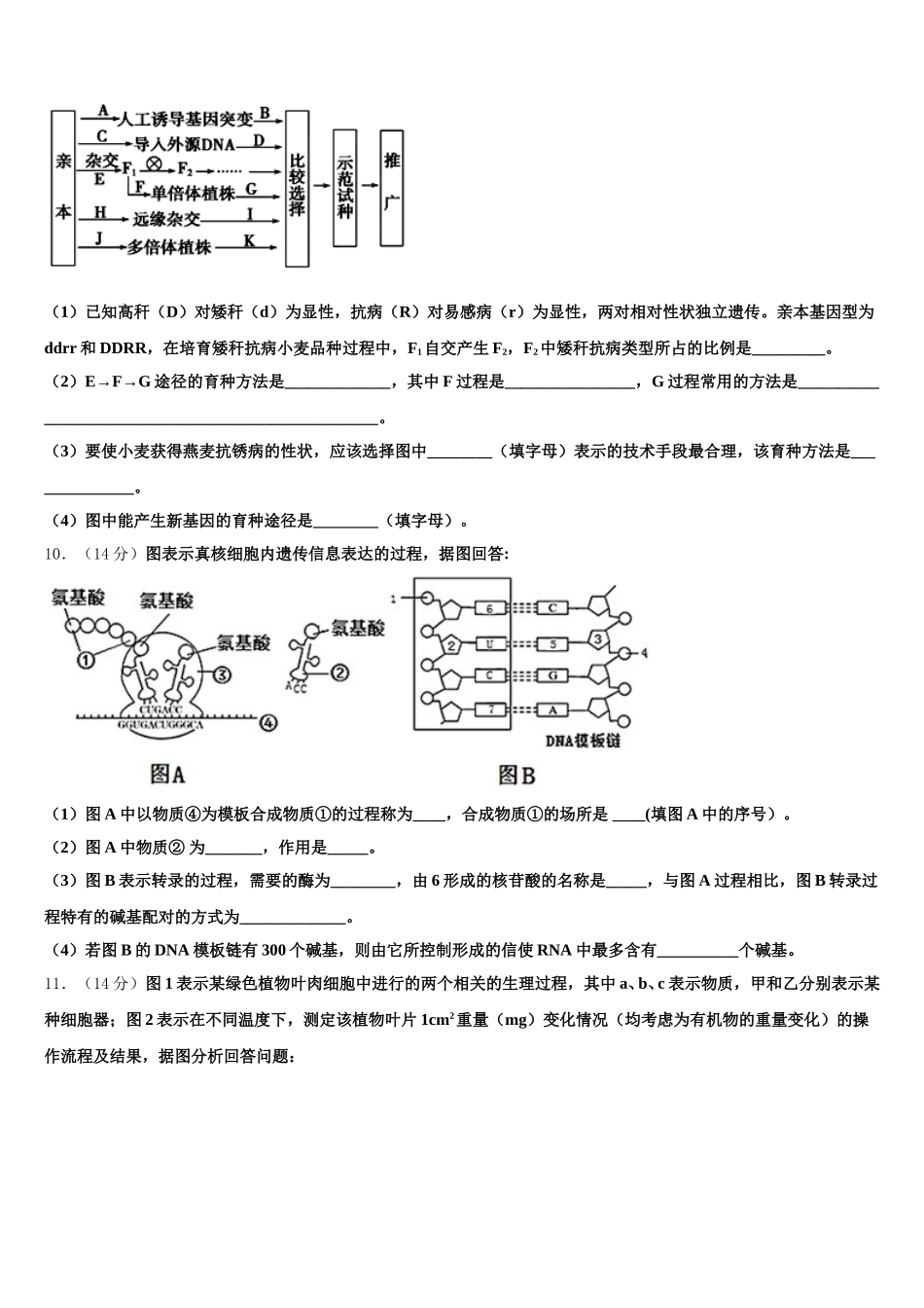 广西南宁市马山县金伦中学2024-2025学年生物高一第二学期期末监测模拟试题含解析_第3页