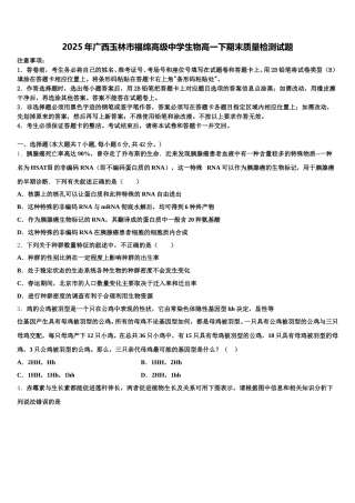 2025年广西玉林市福绵高级中学生物高一下期末质量检测试题含解析