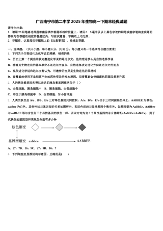 广西南宁市第二中学2025年生物高一下期末经典试题含解析
