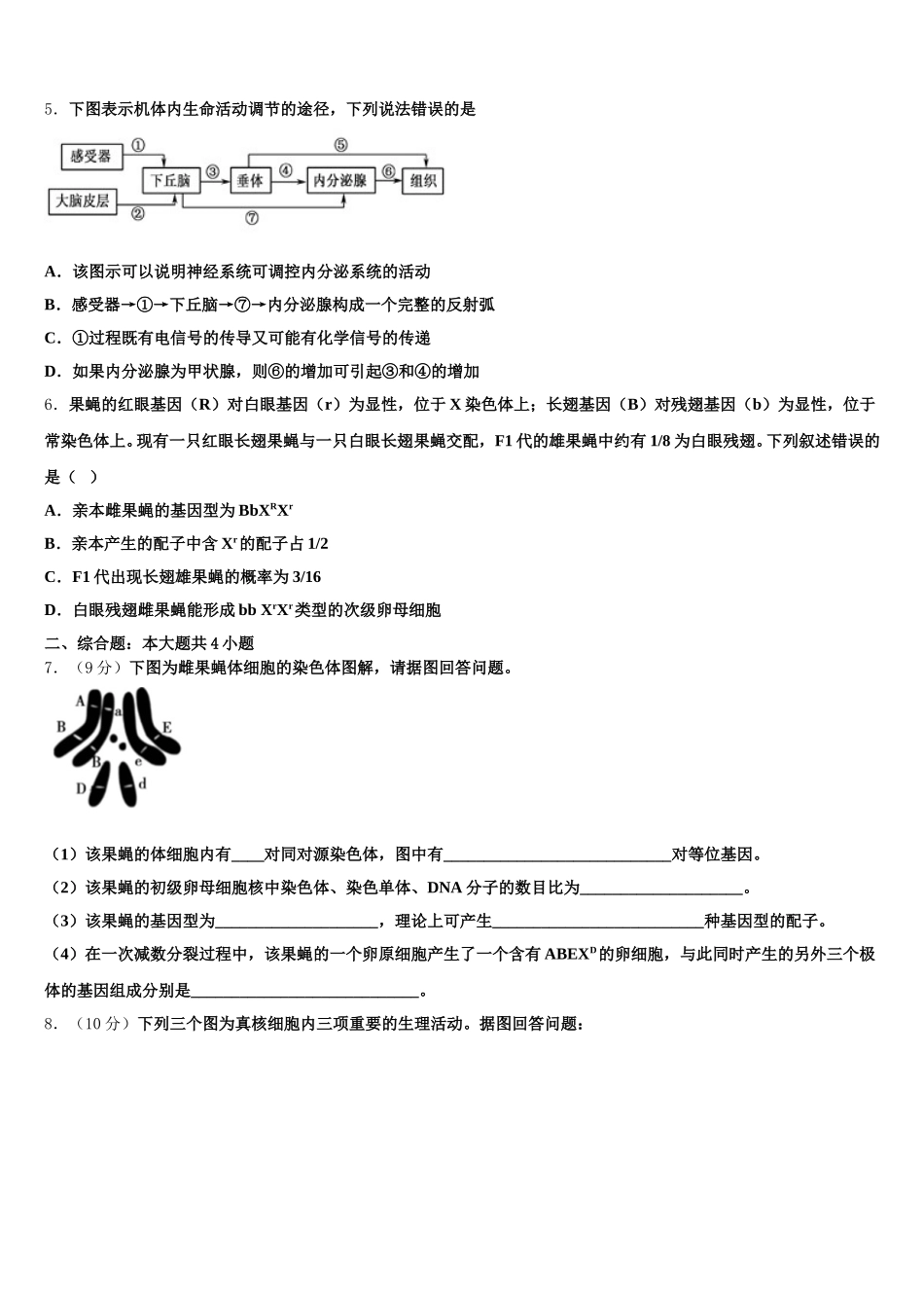2024-2025学年广西柳州市高级中学高一生物第二学期期末质量检测试题含解析_第2页