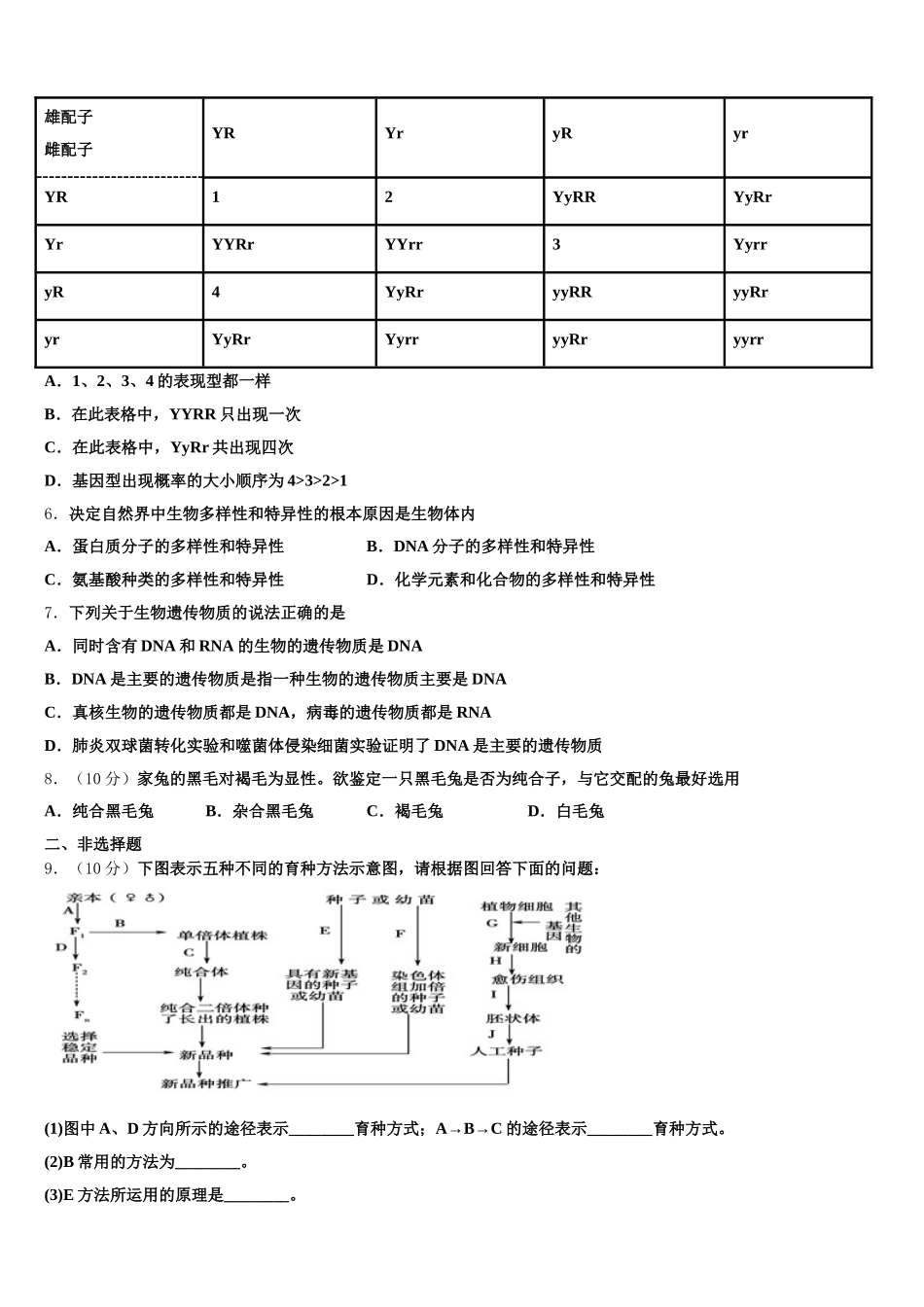 广西桂林、百色、梧州、崇左、北海五市2024-2025学年高一生物第二学期期末质量检测模拟试题含解析_第2页