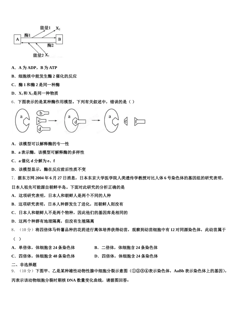 2025届广西柳州铁路第一中学高一生物第二学期期末经典试题含解析_第2页