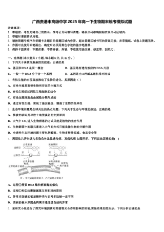 广西贵港市高级中学2025年高一下生物期末统考模拟试题含解析