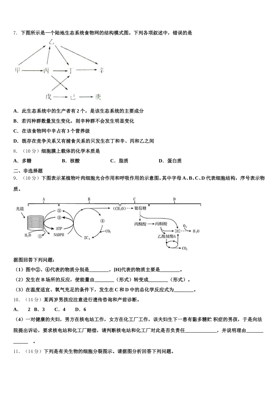 2025年广西桂林市第十八中学高一下生物期末复习检测模拟试题含解析_第2页