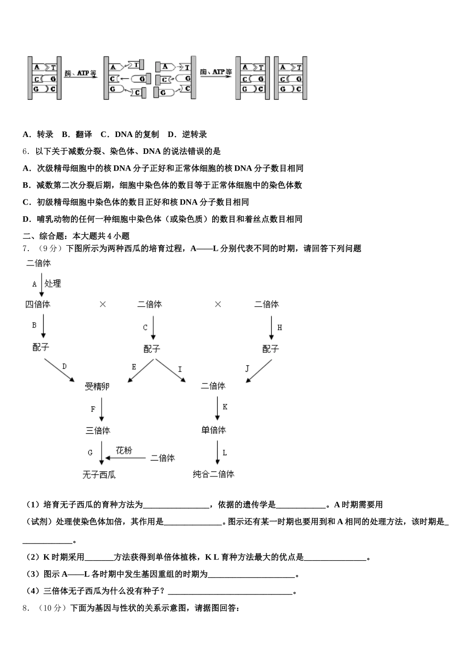 2024-2025学年广西柳州高级中学柳南校区生物高一下期末考试试题含解析_第2页