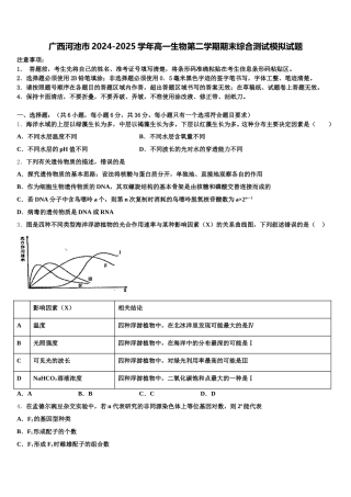 广西河池市2024-2025学年高一生物第二学期期末综合测试模拟试题含解析