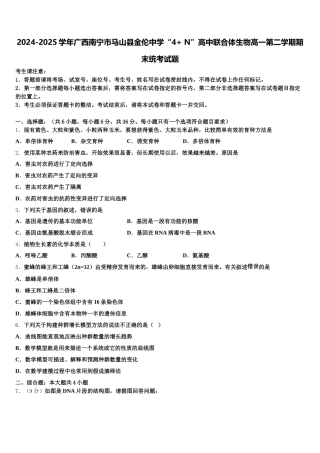 2024-2025学年广西南宁市马山县金伦中学“4+ N”高中联合体生物高一第二学期期末统考试题含解析