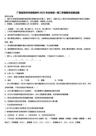 广西省贺州市桂梧高中2025年生物高一第二学期期末经典试题含解析