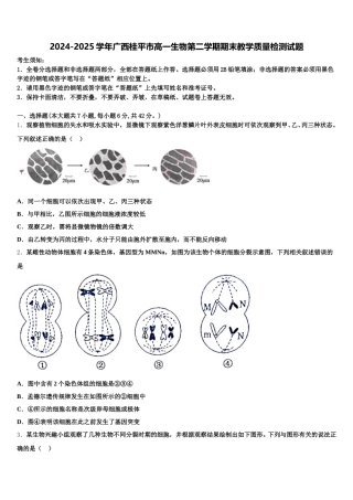 2024-2025学年广西桂平市高一生物第二学期期末教学质量检测试题含解析