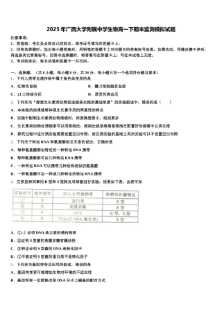 2025年广西大学附属中学生物高一下期末监测模拟试题含解析