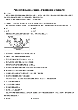 广西北流市实验中学2025届高一下生物期末质量检测模拟试题含解析