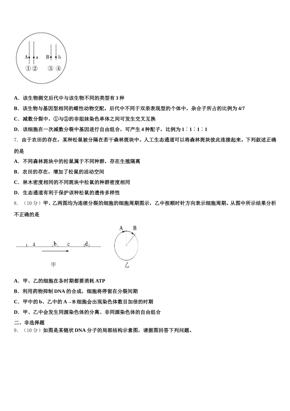 2025年广西南宁市三中生物高一第二学期期末达标检测模拟试题含解析_第2页