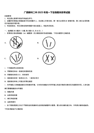 广西柳州二中2025年高一下生物期末统考试题含解析