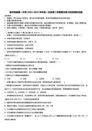 柳州铁路第一中学2024-2025学年高一生物第二学期期末复习检测模拟试题含解析