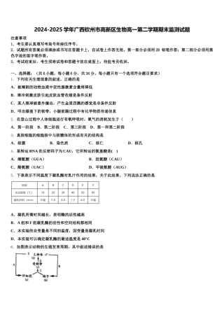 2024-2025学年广西钦州市高新区生物高一第二学期期末监测试题含解析