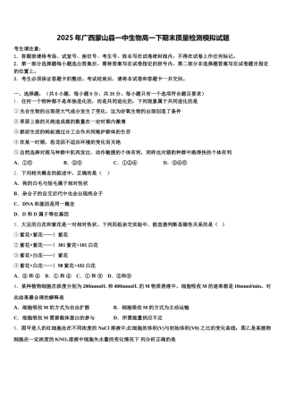 2025年广西蒙山县一中生物高一下期末质量检测模拟试题含解析