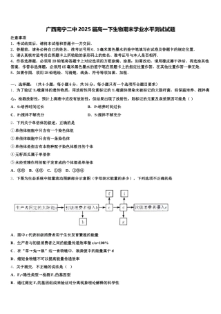 广西南宁二中2025届高一下生物期末学业水平测试试题含解析