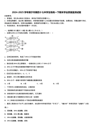 2024-2025学年南宁市第四十七中学生物高一下期末学业质量监测试题含解析