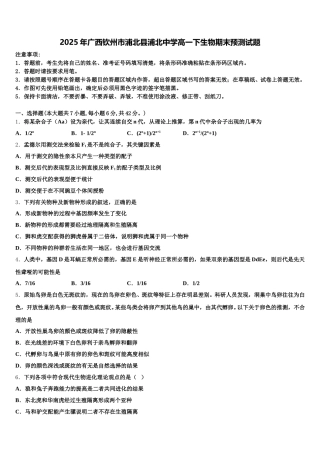 2025年广西钦州市浦北县浦北中学高一下生物期末预测试题含解析