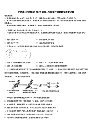 广西梧州市贺州市2025届高一生物第二学期期末统考试题含解析