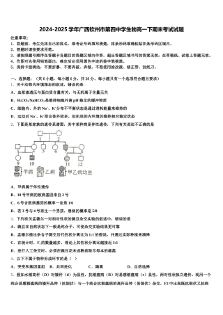 2024-2025学年广西钦州市第四中学生物高一下期末考试试题含解析