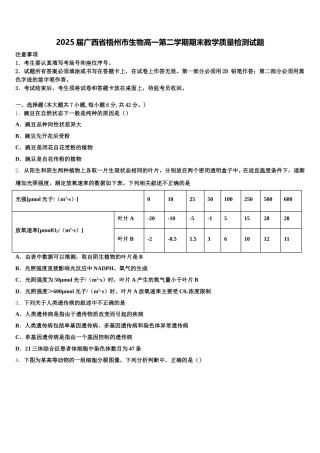 2025届广西省梧州市生物高一第二学期期末教学质量检测试题含解析