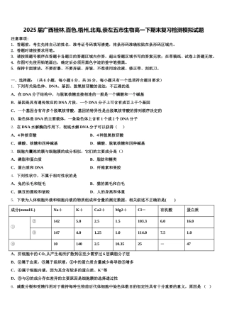 2025届广西桂林,百色,梧州,北海,崇左五市生物高一下期末复习检测模拟试题含解析