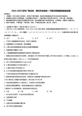 2024-2025学年广西玉林、柳州市生物高一下期末质量跟踪监视试题含解析