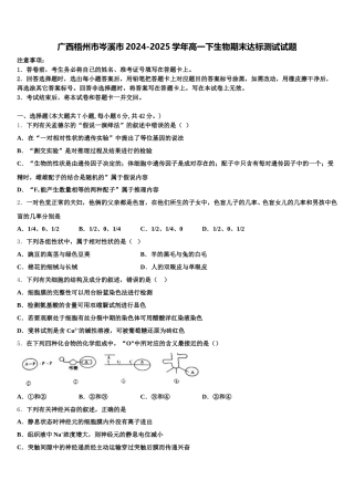 广西梧州市岑溪市2024-2025学年高一下生物期末达标测试试题含解析
