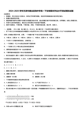 2024-2025学年天津市塘沽滨海中学高一下生物期末学业水平测试模拟试题含解析