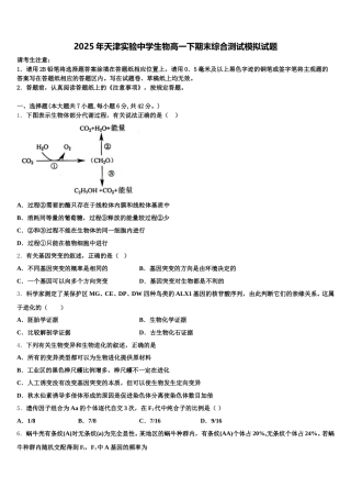 2025年天津实验中学生物高一下期末综合测试模拟试题含解析