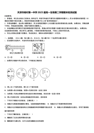 天津市杨村第一中学2025届高一生物第二学期期末检测试题含解析
