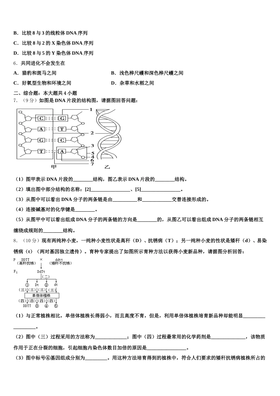 2025年天津市滨海新区天津开发区第一中学生物高一下期末综合测试试题含解析_第2页
