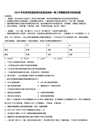 2025年天津市武清区等五区县生物高一第二学期期末复习检测试题含解析