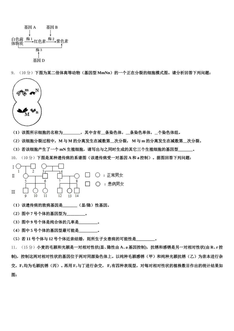 2025届天津市六校高一生物第二学期期末检测试题含解析_第3页