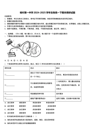 杨村第一中学2024-2025学年生物高一下期末调研试题含解析