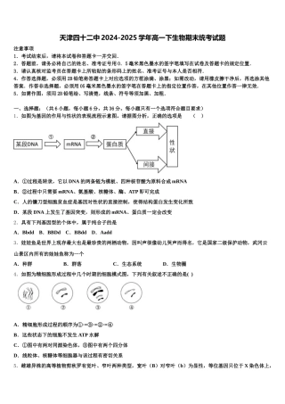天津四十二中2024-2025学年高一下生物期末统考试题含解析