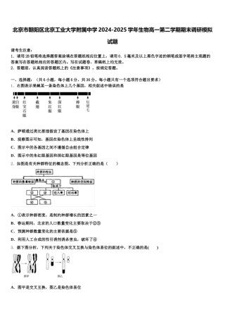 北京市朝阳区北京工业大学附属中学2024-2025学年生物高一第二学期期末调研模拟试题含解析